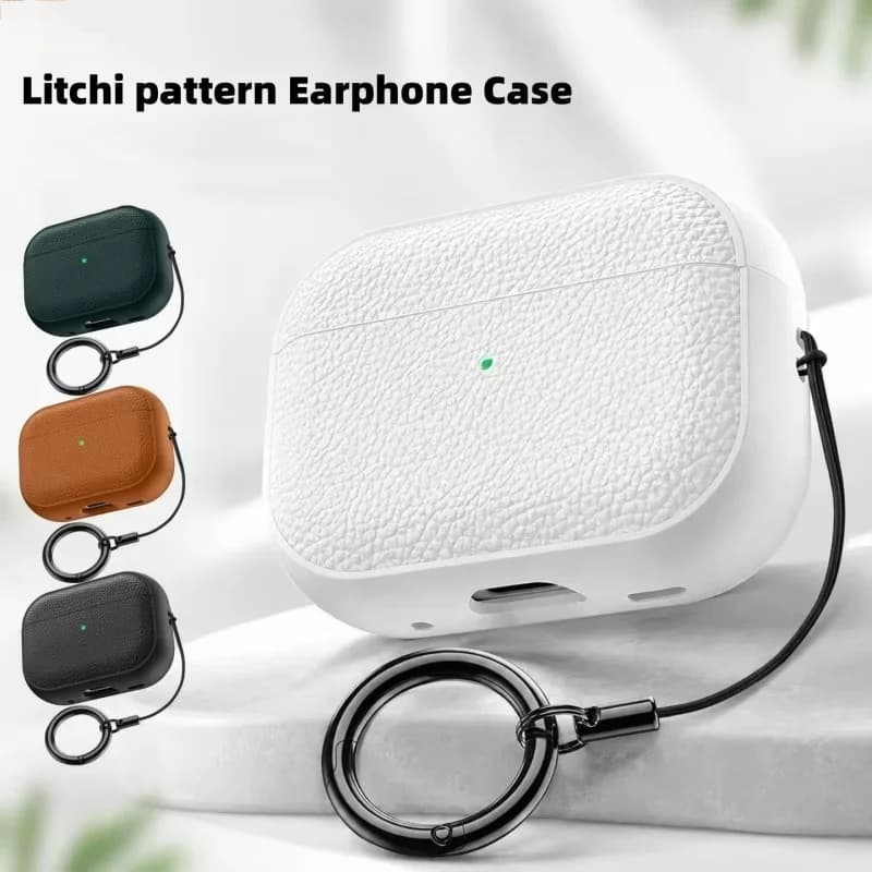 Leather Texture TPU Case For AirPods 4 3 2 1 Pro 1st 2nd Gen Business Earphones Headset Protective Shell With Hook Accessories