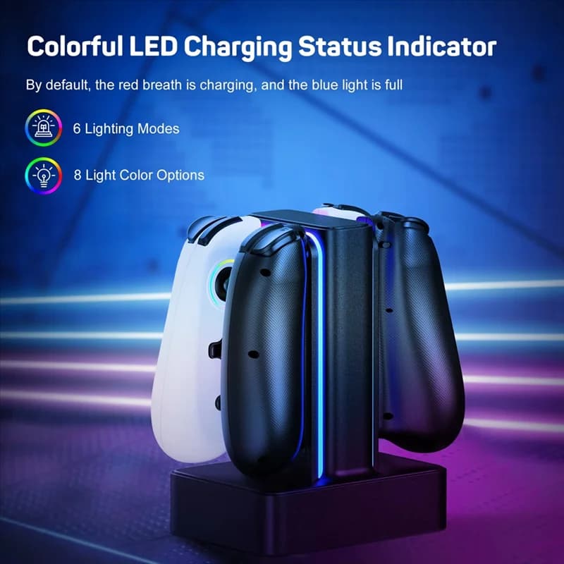 ABKN-Dock di ricarica per Switch Joycon KM04 Controller wireless Caricatore quad colorato e luminoso
