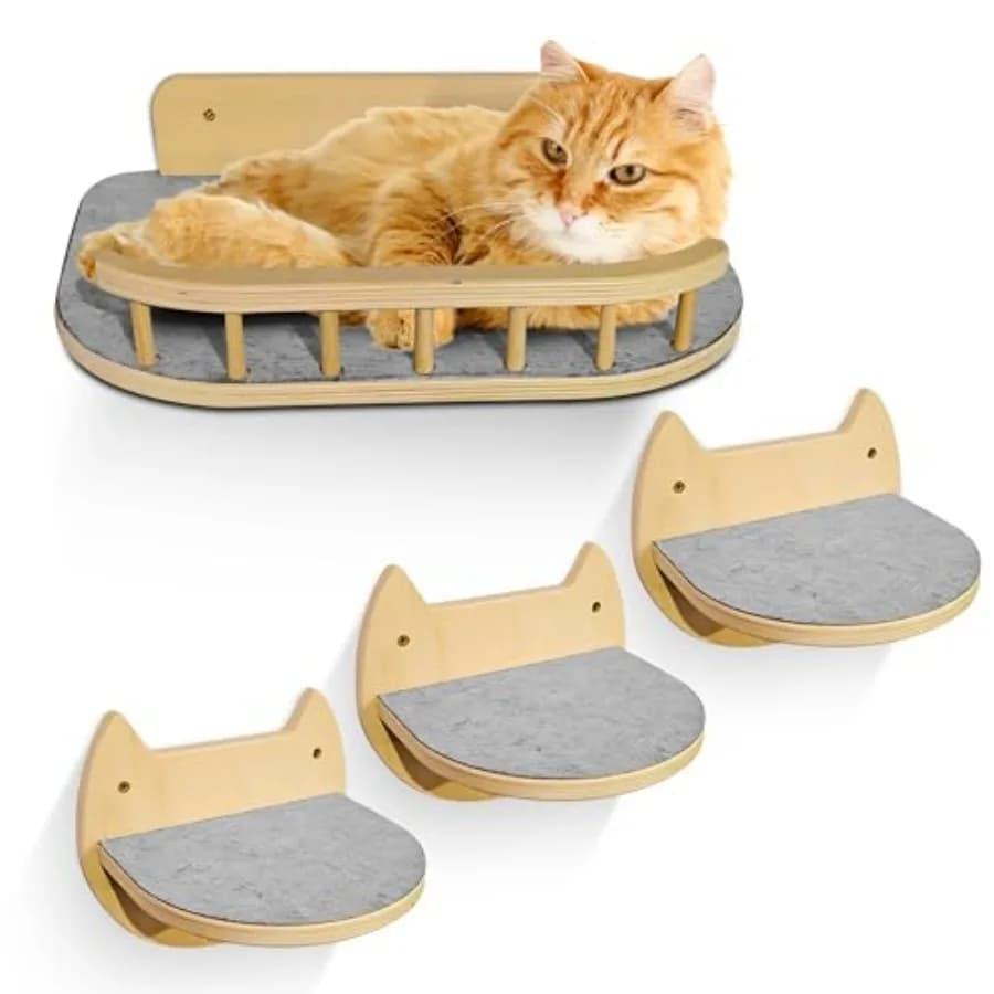 Mensole da Parete per Gatti con 3 Gradini, Mobili Moderni in Legno da Parete, Scaffale per Arrampicata e Riposo per Gatti fino a 13,6 kg, Robuste Mensole Flottanti