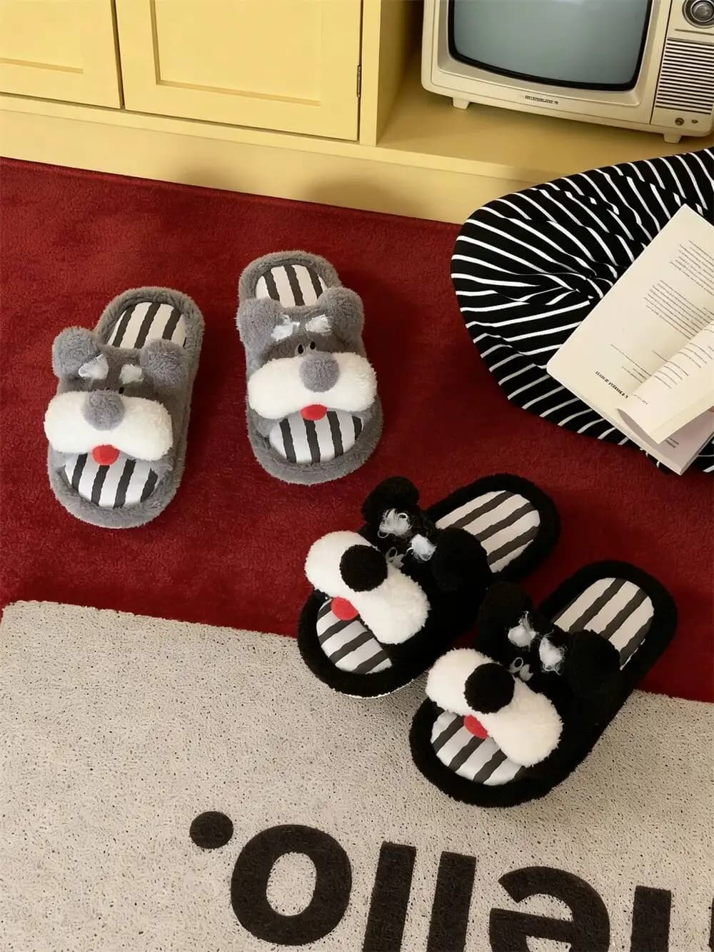 2026 New Funny Schnauzer Print Couple Cotton Slides Men Women Four Seasons Universal Indoor One Band Home Slippers