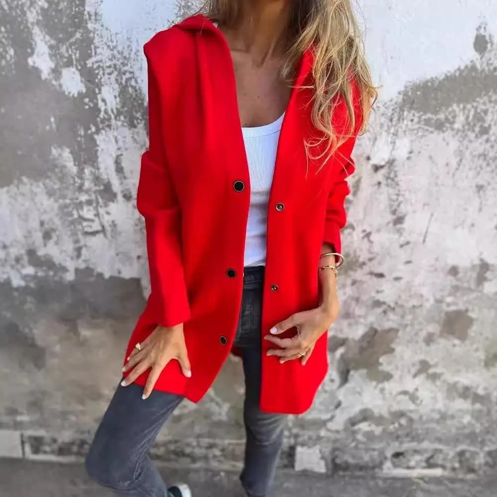 Casual Hooded Single-Button Jacket Pure Color Autumn Winter Independent Station Coat for Women Medium Thick Long Sleeve