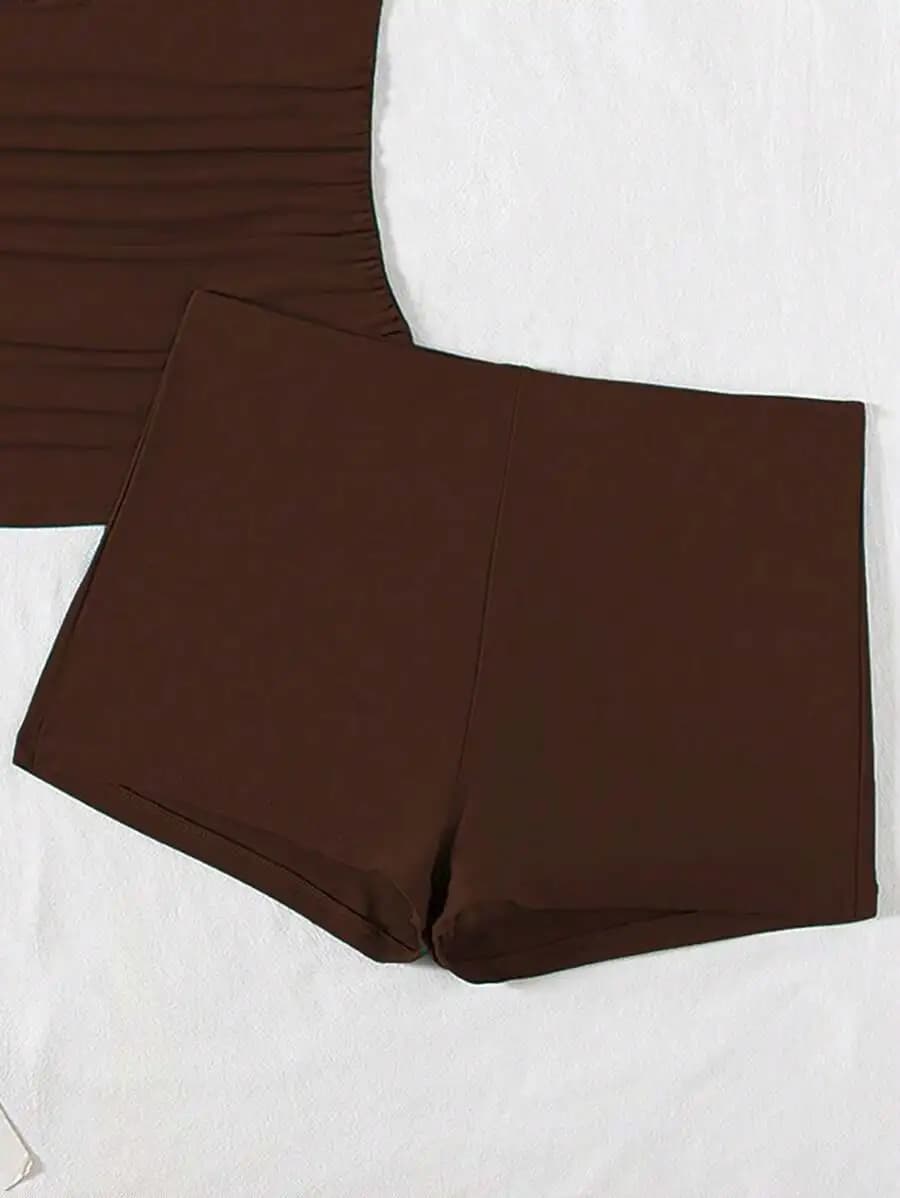 Solid Color Halter Tankini Set For Beach Vacation Summer