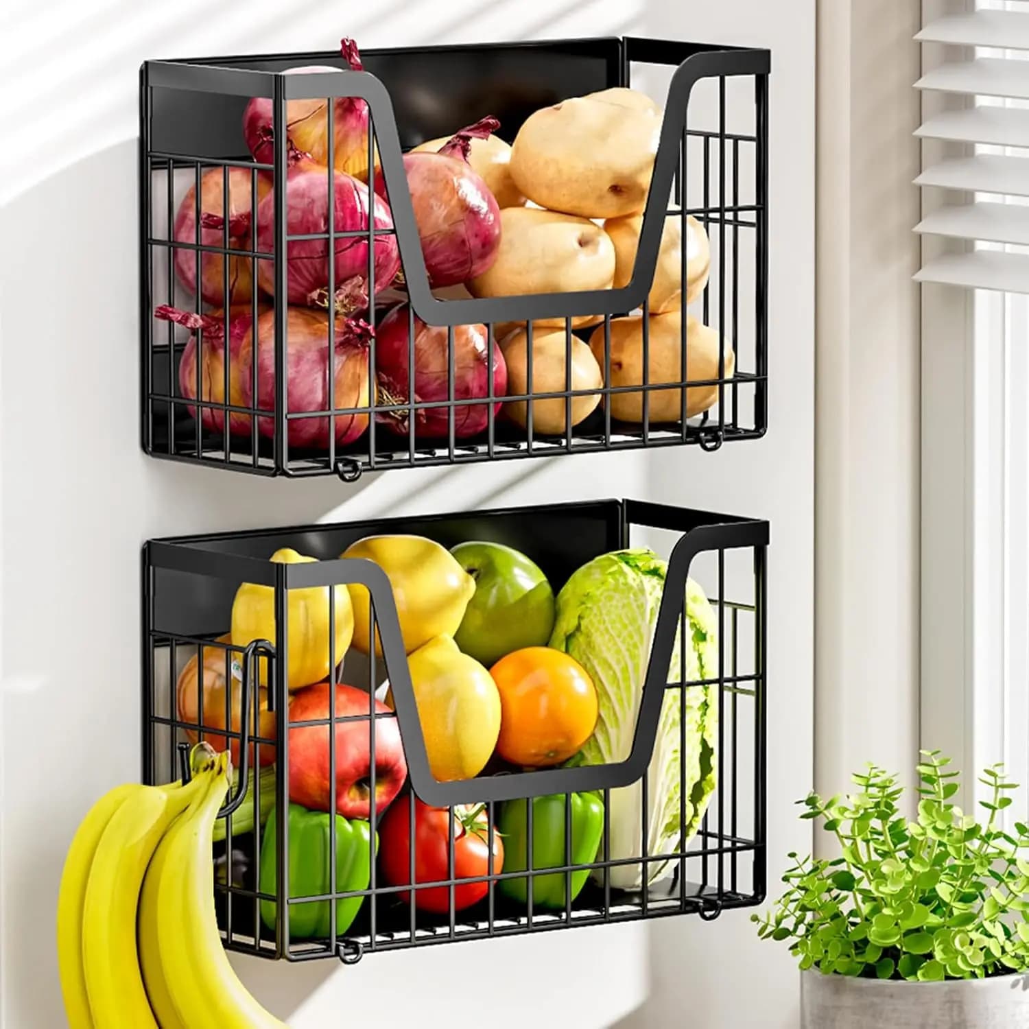 Set di mensole magnetiche per frigorifero, cestino porta cipolle e patate, organizer da cucina per dispensa, porta snack e spezie