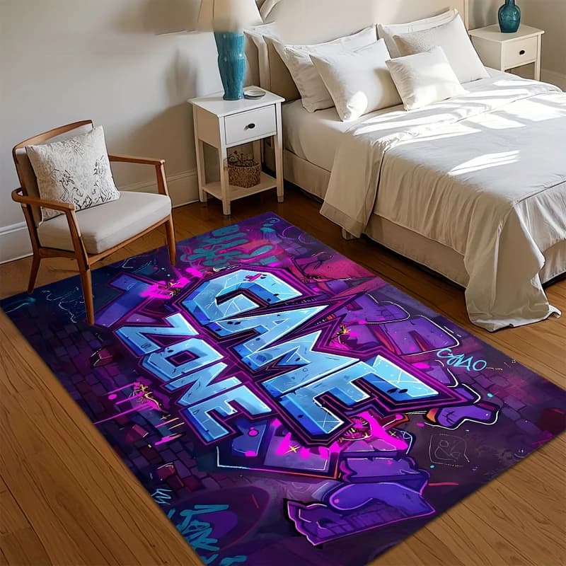 Tappeto Area Giochi Graffiti Antiscivolo Lavabile, Tappeto Decorativo Elegante per Cameretta Bambini e Sala Giochi