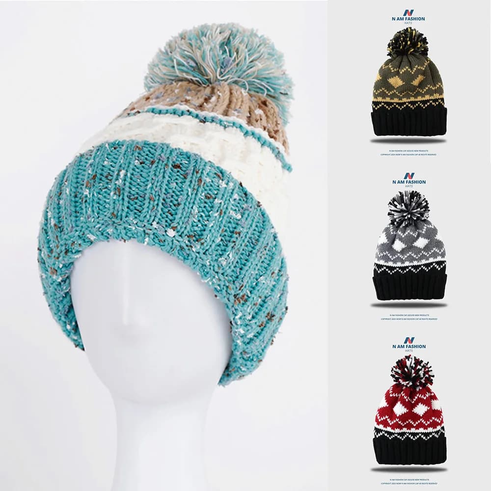 2024 sci Cashmere Donna Cappello invernale Berretti autunnali con pompon Caldo lana Skullies moda berretti acrilici cappello invernale