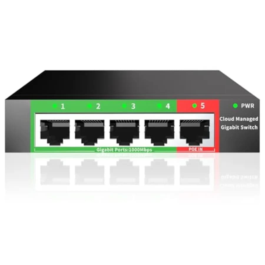 Switch Ethernet Gigabit a 5 Porte Gestito Smart con VLAN/QoS, Plug and Play, Hub di Rete da Scrivania/Montaggio a Parete con PoE, Design Robusto