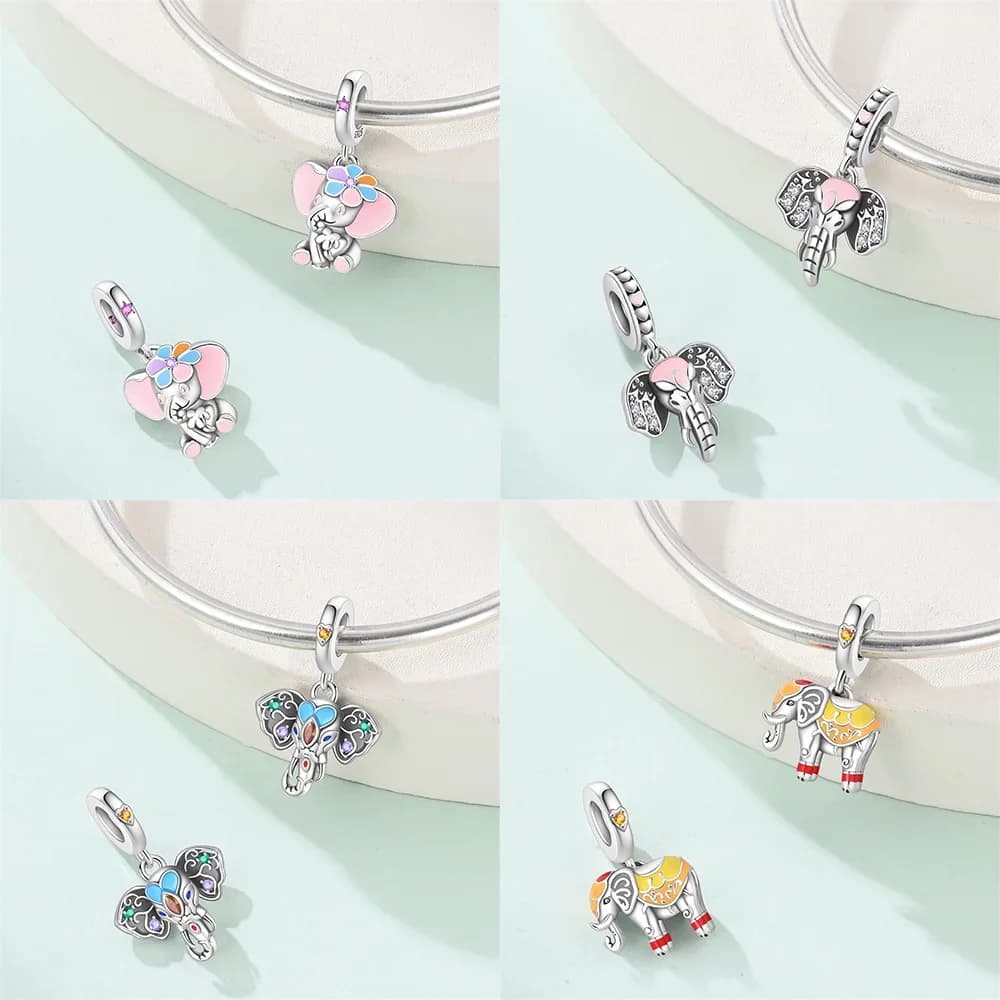 Charms Plata 925 Originales Red Flying Elephant Vaso di fiori Gattino Perline per bracciale in argento 925 Perline Gioielli Regalo da donna fai da te