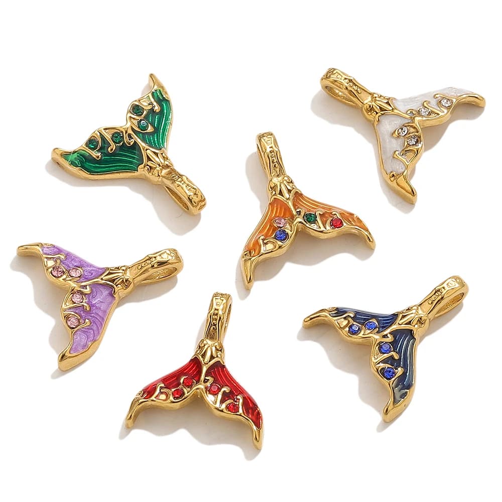 3D fish tail pendant with gold siren tail from 4 pieces stainless steel for jewelry creation SeaStyle DIY pendants for necklace accessories