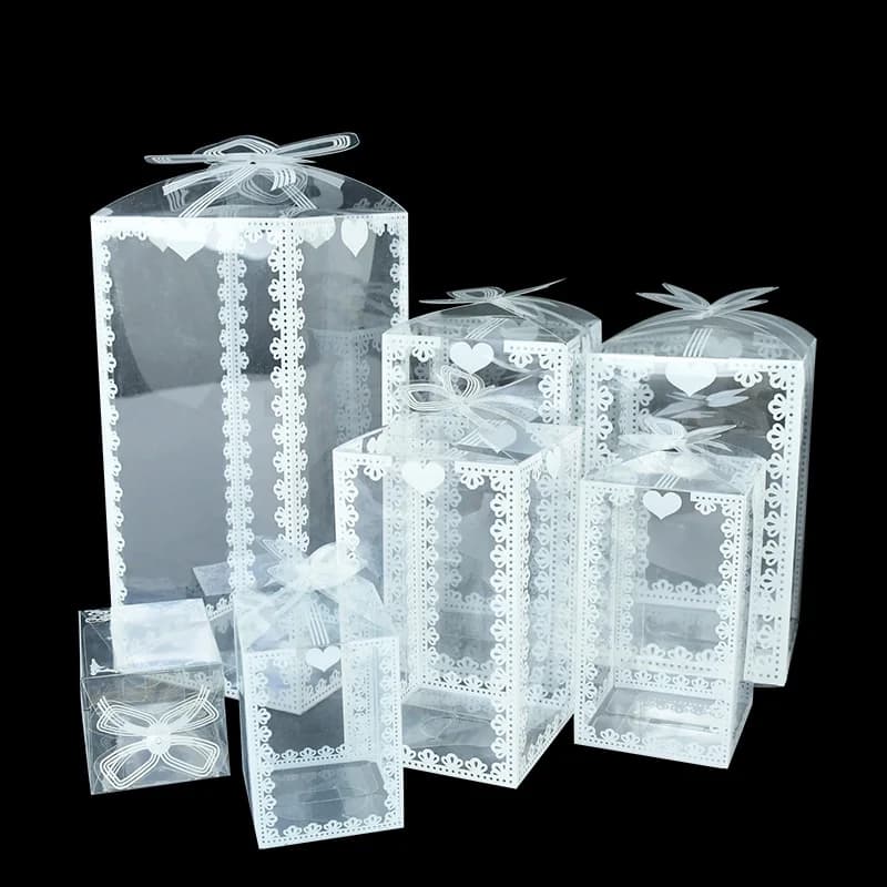 5 pezzi creativo pizzo bianco trasparente scatola in PVC modello di imballaggio giocattoli Souvenir mela cioccolato regalo caramelle trasparente finestra torta scatola