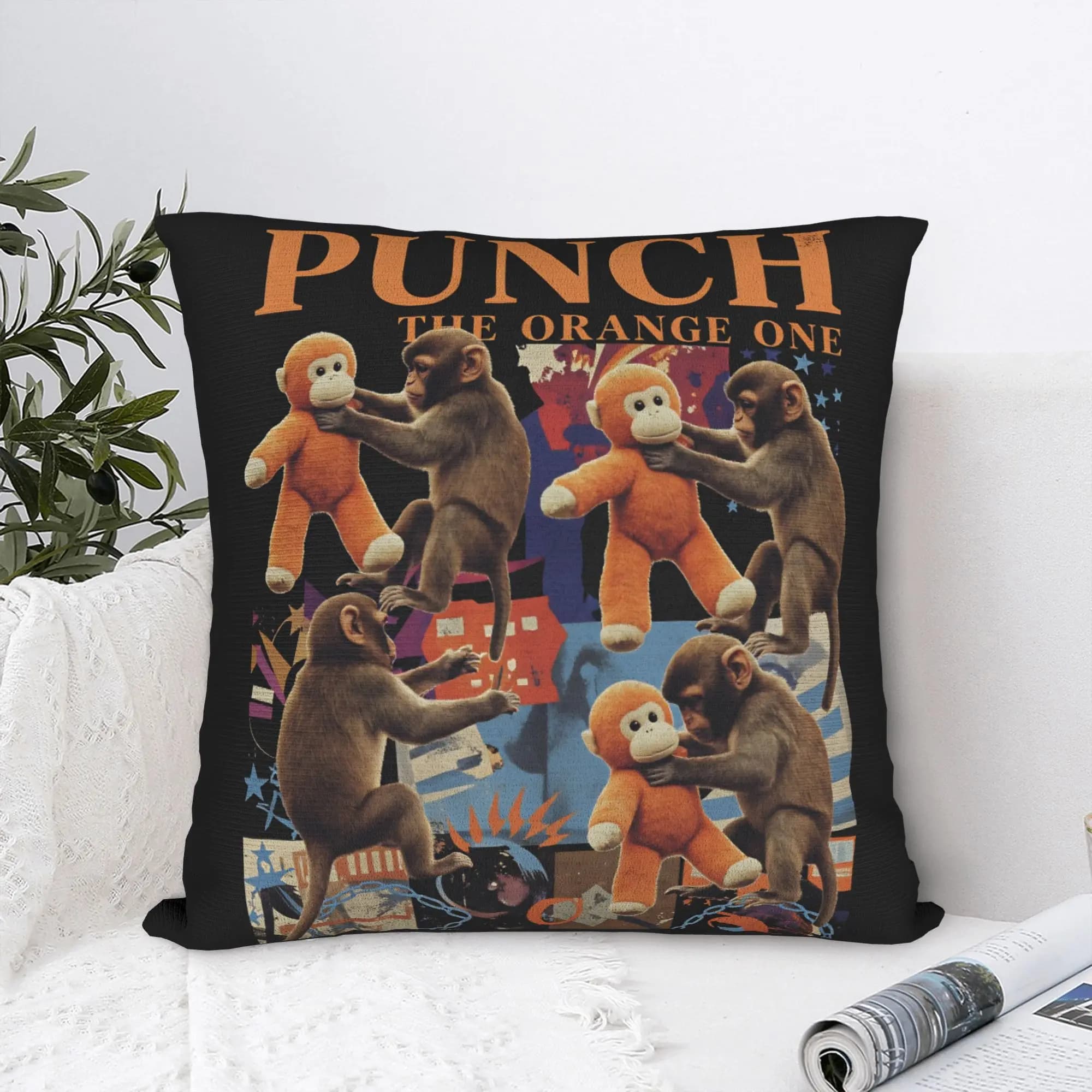 Fodera per cuscino 2026 Team Monkey Baby Punch, morbida e kawaii, per divano e soggiorno