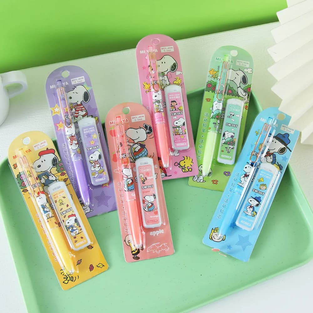 6/24pcs Snoopy Pencil Automatic Pencil Set Kawaii New Stationery and Learning Supplies Activity Pencil with Pen Core Student Gif