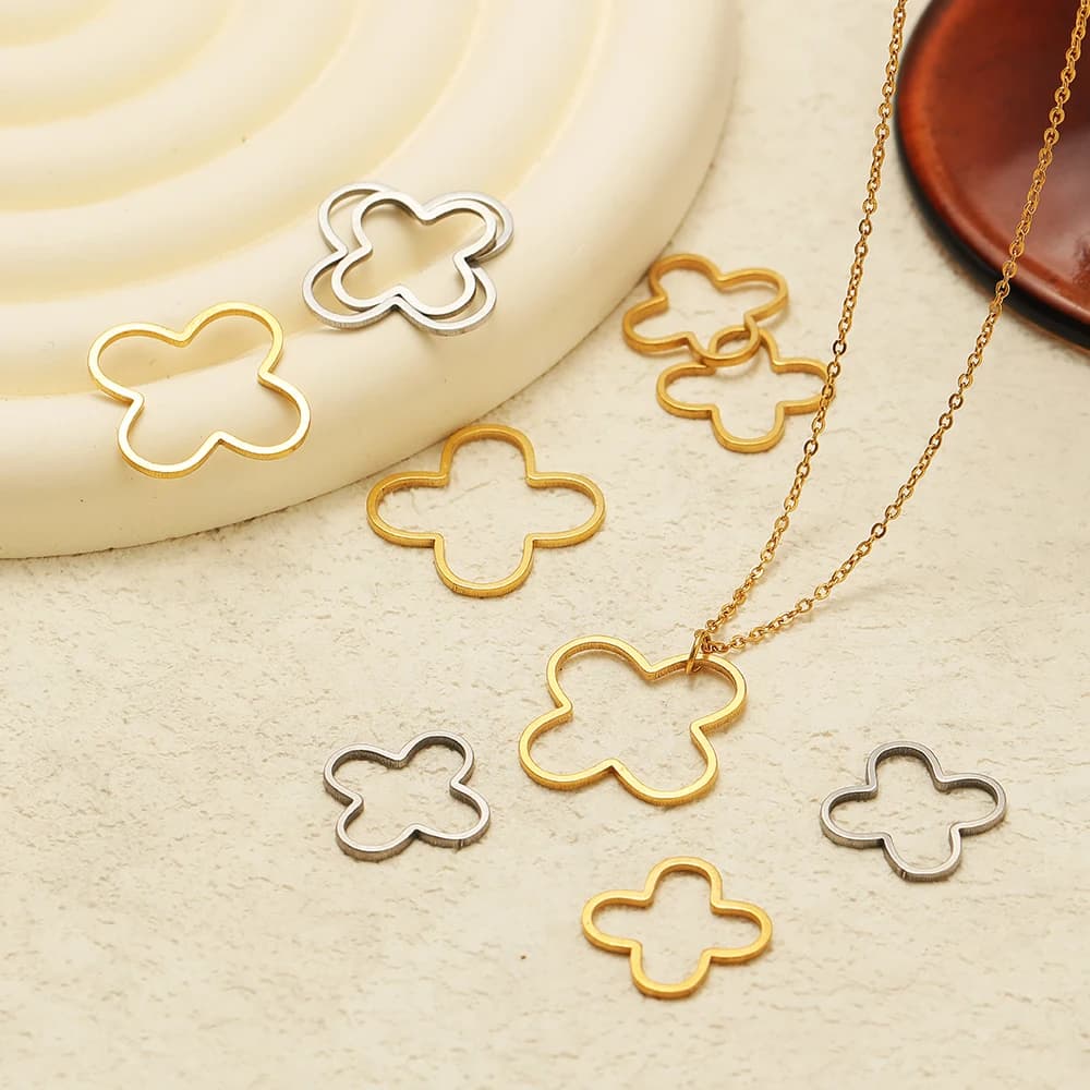 20/50 pcs Four Leaves Flowers Pendants and Pendants Stainless Steel Bracelet Connectors for Handmade Jewelry FAI DA TE Results Earrings Making Material