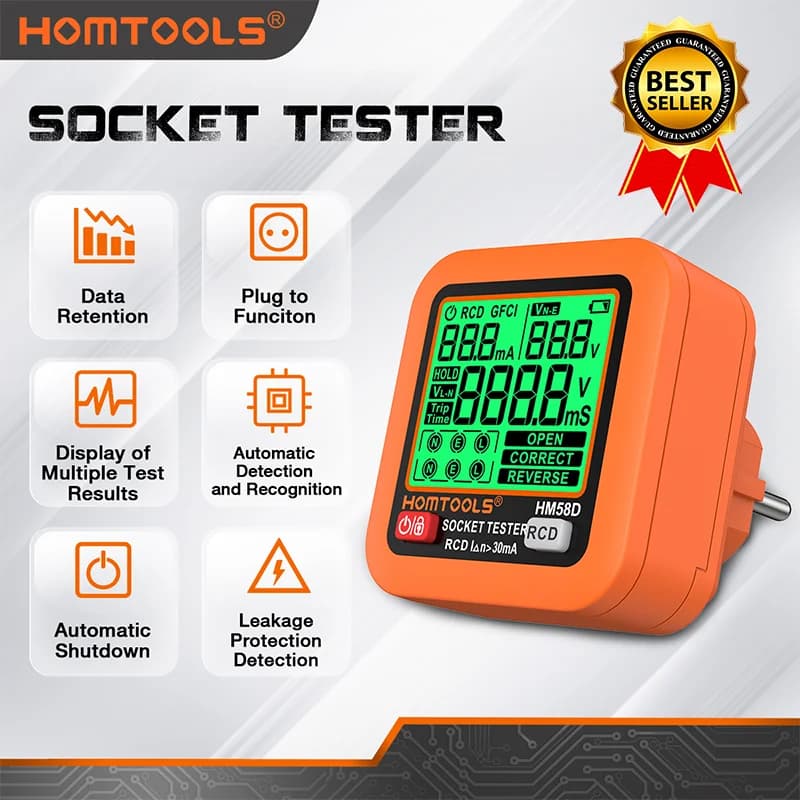 2026 HOMTOOLS Digital Socket Tester Pro Smart Voltage Test US/UK/EU Plug Ground Zero Line Plug Polarity Phase Check Large displa