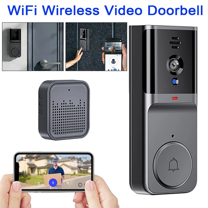 Campanello Video Wireless Intelligente Tuya con Visione Notturna a Infrarossi, Controllo tramite App Mobile, Interfono Bidirezionale e Telecamera di Sorveglianza
