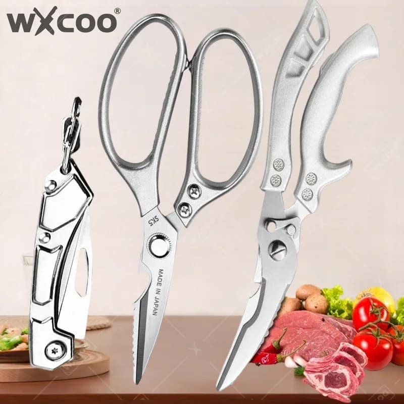 WXCOO Kitchen Scissors Set Multifunctional Stainless Steel Fish Scales Chicken Bone Shear Duck Meat Cooking Tool