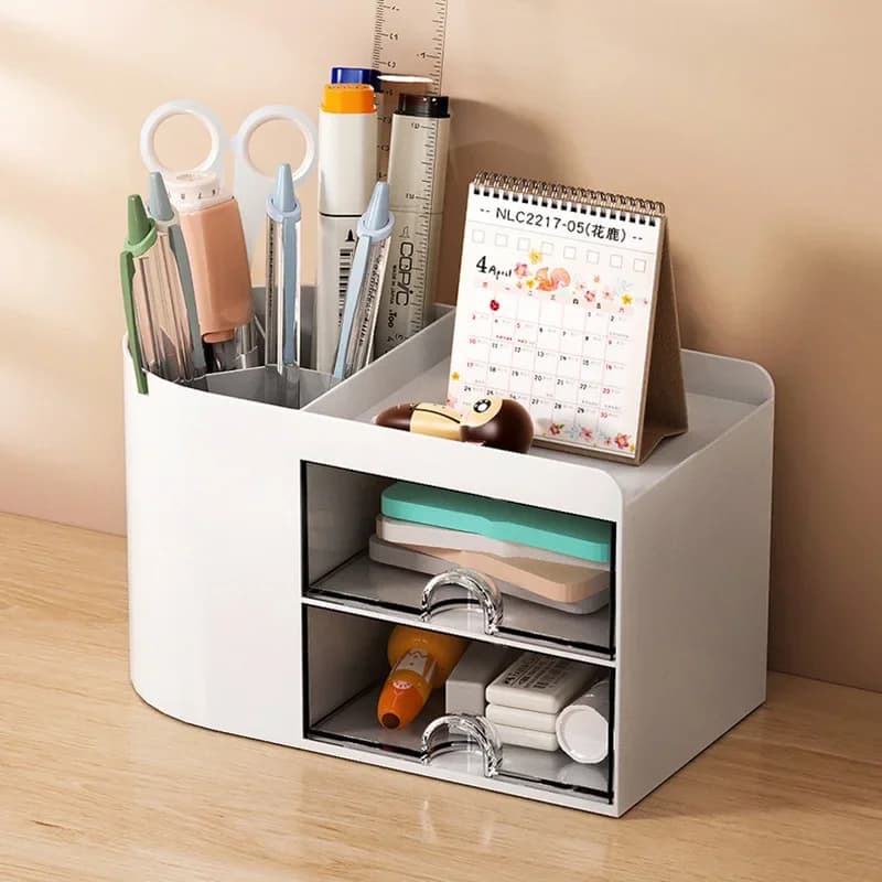 Portapenne semplice con cassetto Organizzatore da tavolo multifunzione Scatola portaoggetti per cancelleria Decorazioni per scrivania da ufficio per studenti