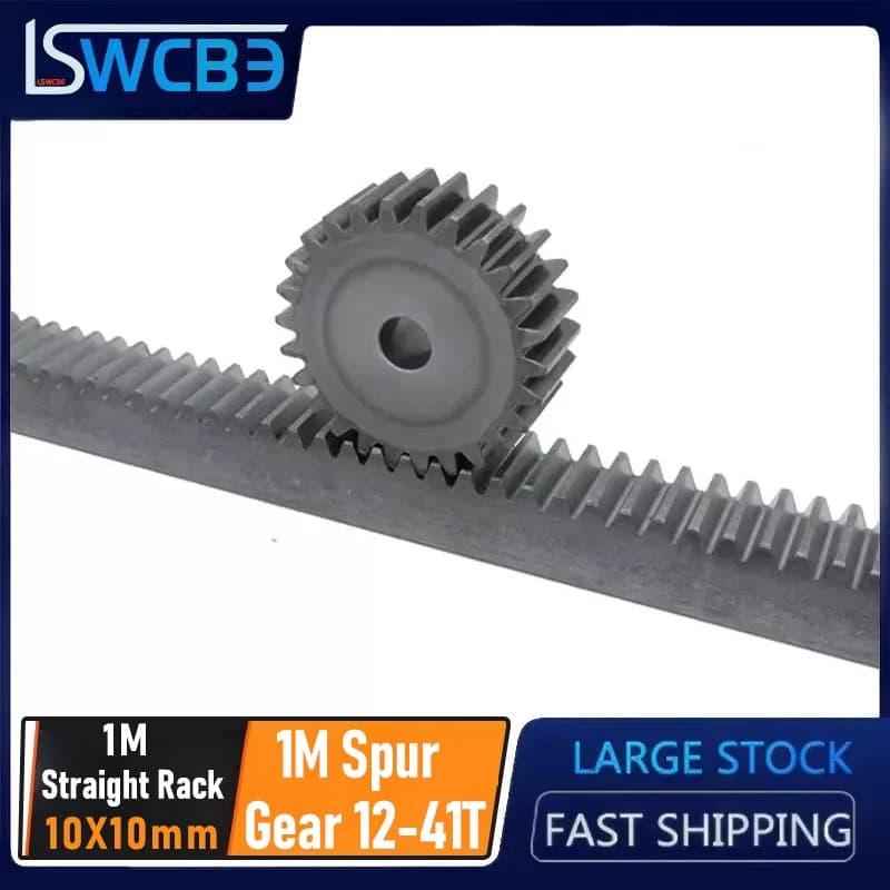 Ingranaggio a Denti Dritti Standard 1M 10X10, Combinazione con Cremagliera, Lunghezza 100/150/200/250/300/350-500mm, Accessori Completi per Motori