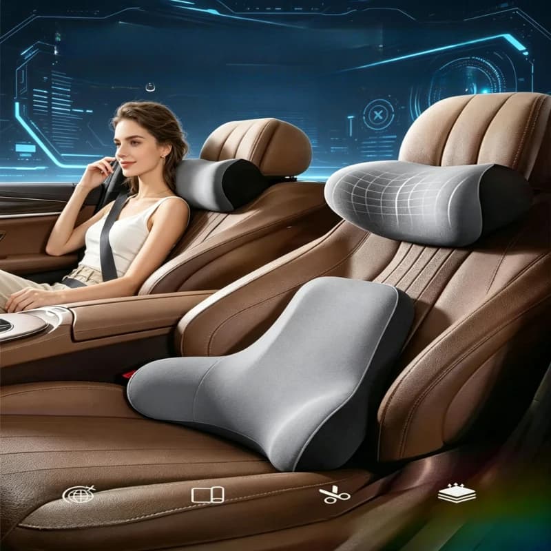 Cuscino Universale Nero per Collo e Supporto Lombare per Auto, Poggiatesta per Sedile Auto, Accessori e Forniture per Interni Auto