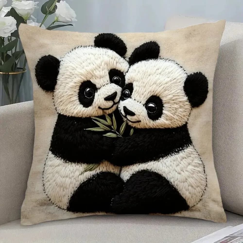 1PC Cute Panda Hug Federa per pisolino ricamata in 3D per la casa o in viaggio, Cuscino per divano Cuscino per schienale Cuscino per dormire sul comodino