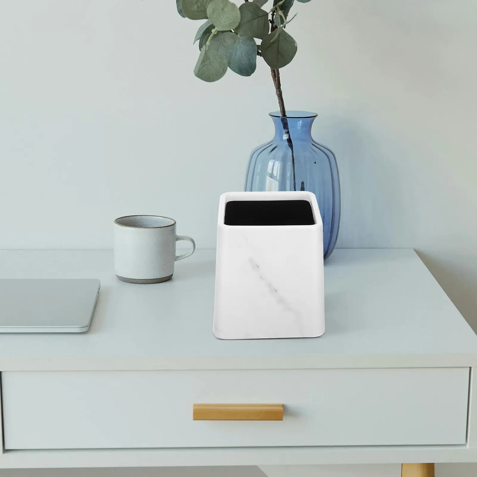 Desktop Marble Pattern Small Trash Can Decorative Waste Basket Garbage Bin for Bathroom Bedroom Kitchen Living Room Office