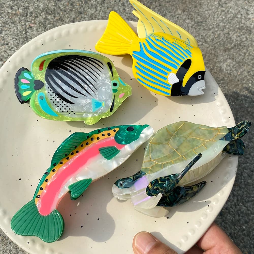 Fermaglio per capelli creativo e divertente in acetato a forma di tartaruga, pesce sturione, squalo, fermagli grandi a forma di animali marini, accessori per capelli spessi a forma di artiglio