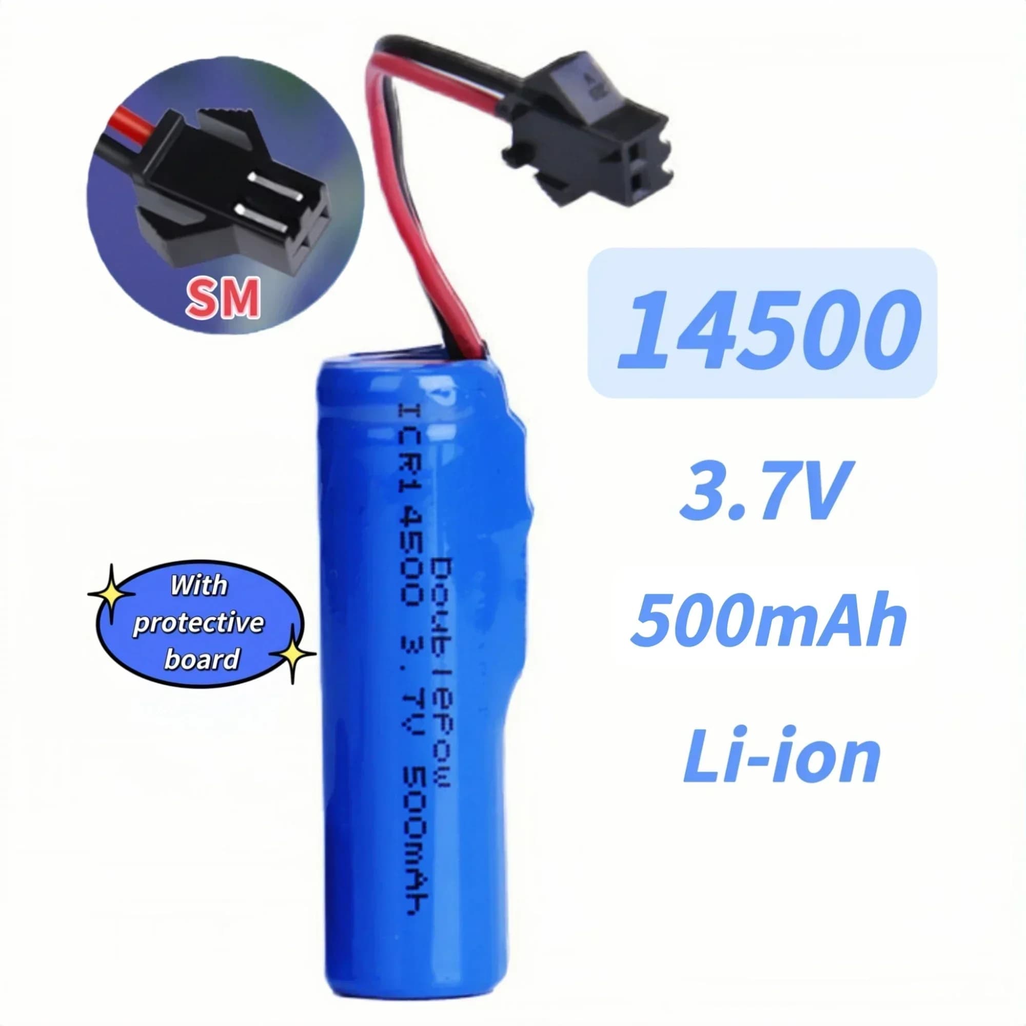 14500 battery with plug SM Lithium battery 3.7V 500mAh for shaver Dron Vacuum cleaner Speaker Flashlight Electric toothbrush