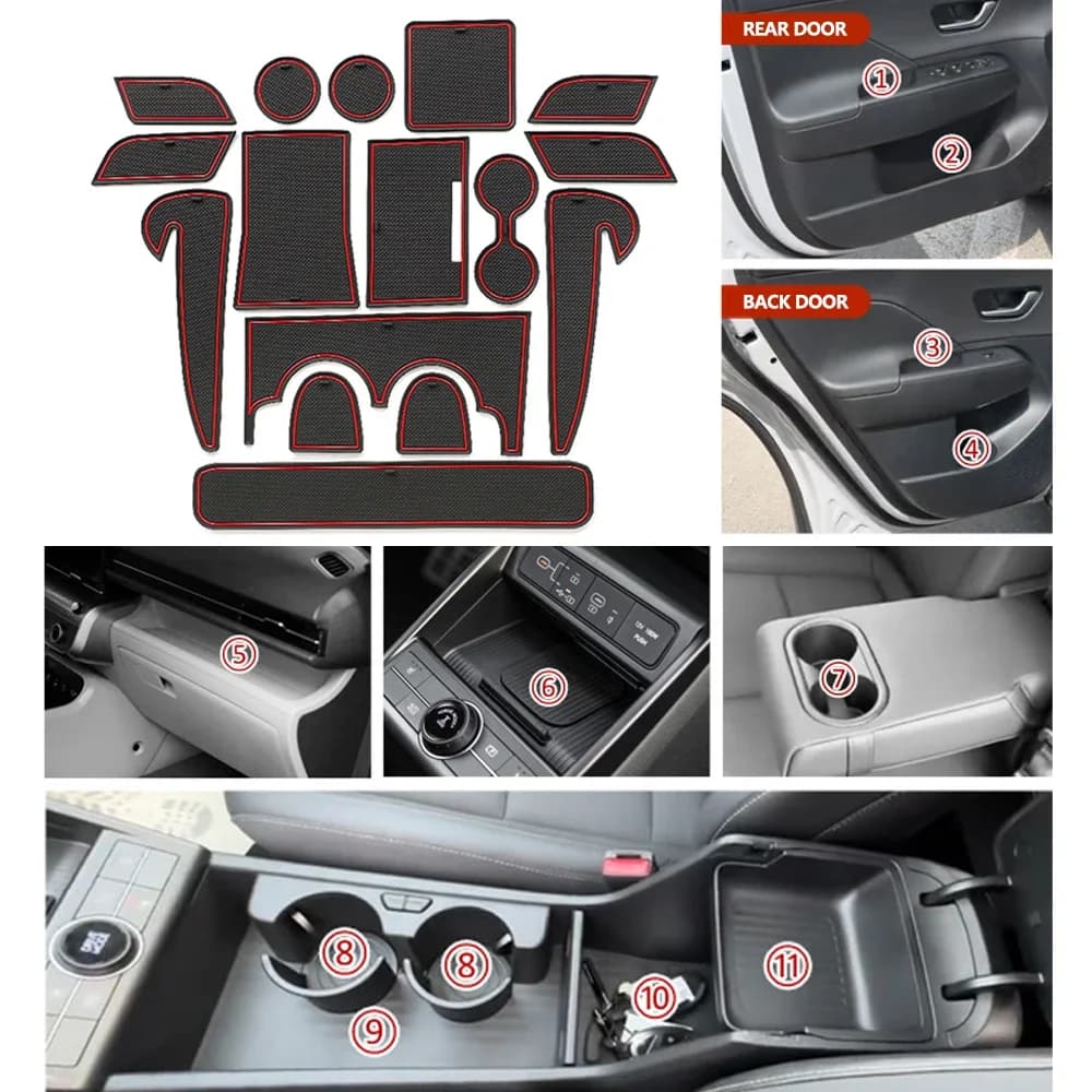 16PCS Anti-slip Slot Pad for Hyundai Kona SX2 Hybird PHEV 2024 2025 Self Scanning Zerbino Auto Interior Trim LHD RHD Accessories