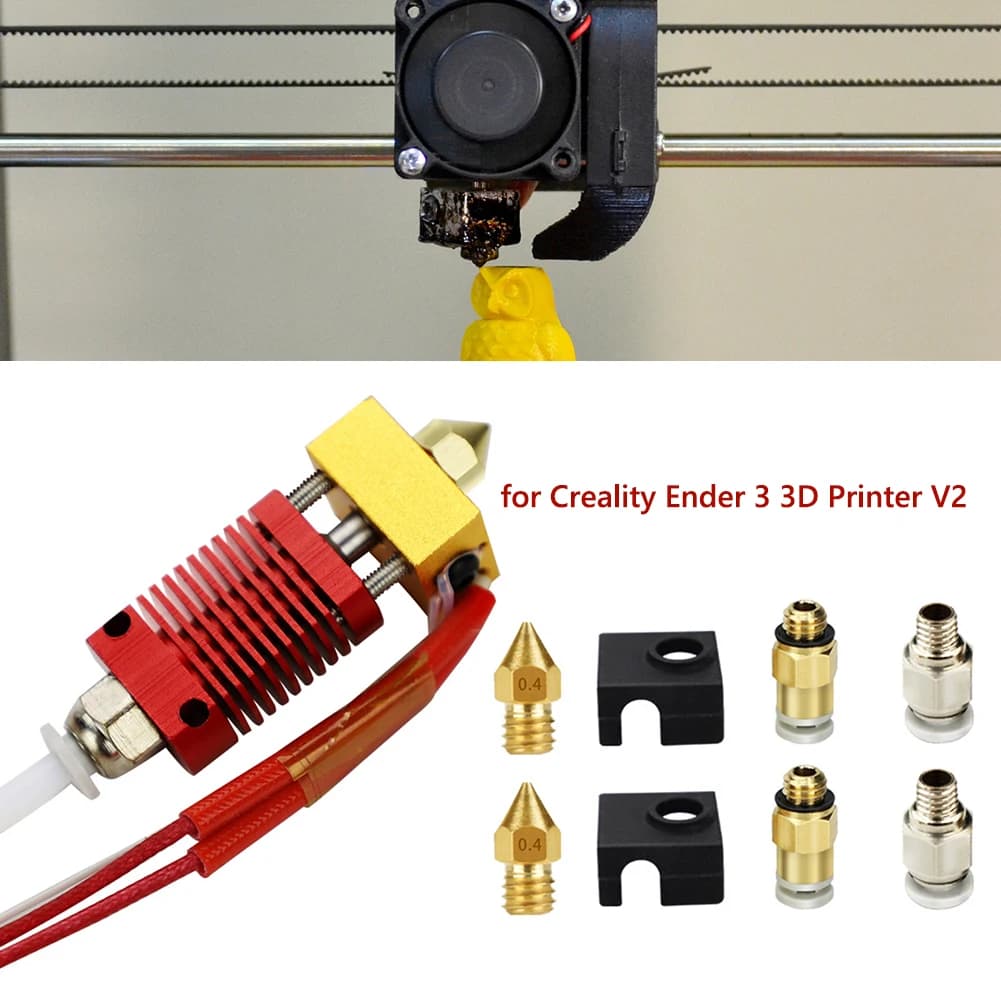 Hot End Extruder Kit Assembled 9 Pieces for 3D Printer Creality Ender 3 V2/Ender 3 Pro, 0.4 mm MK8 Brass Angle, Heater Lock, Accessories