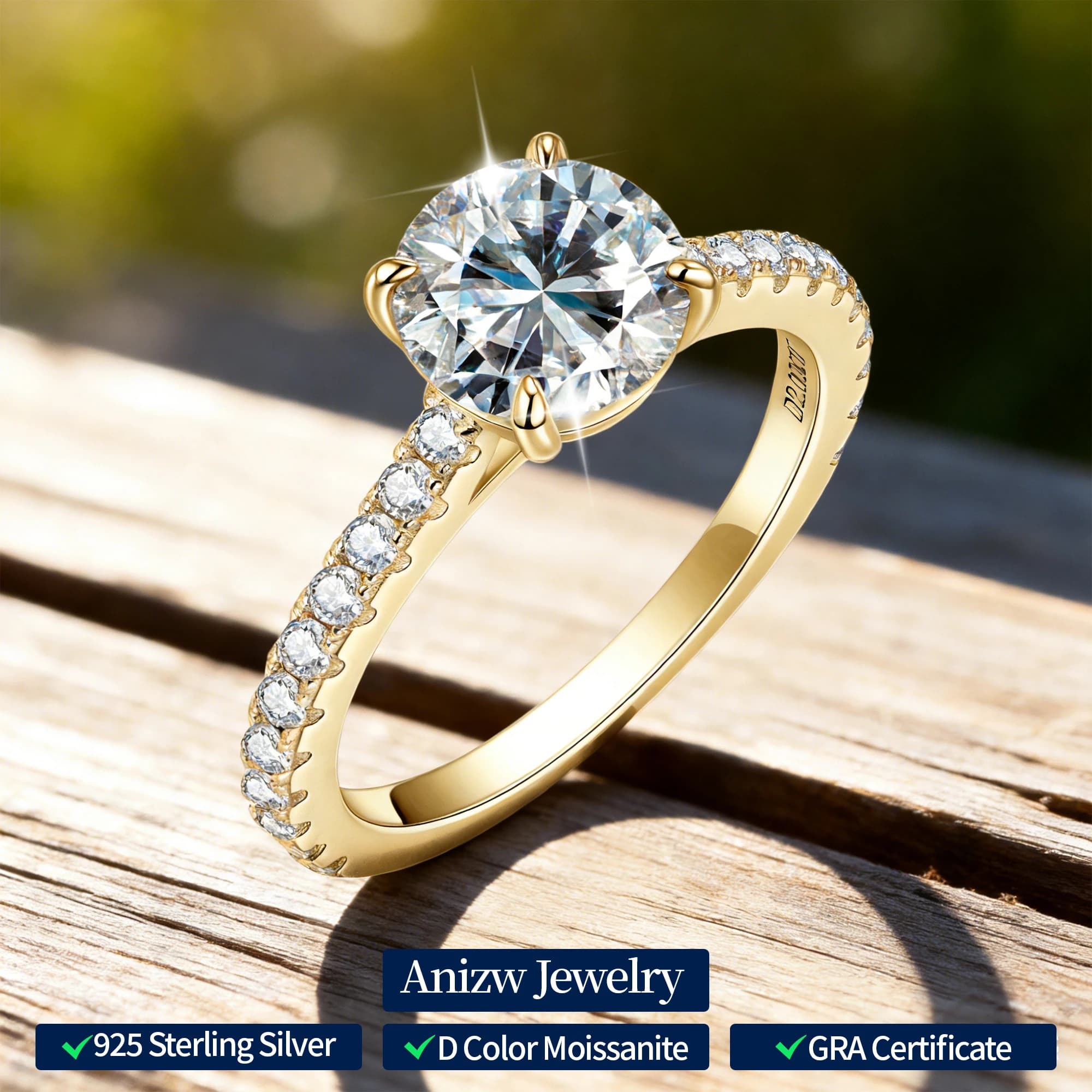 Solitario 2CT D Anello rotondo Moissanite per le donne 100% vero argento 925 Anelli di fidanzamento Matrimonio Promessa Certificato di gioielli con dito