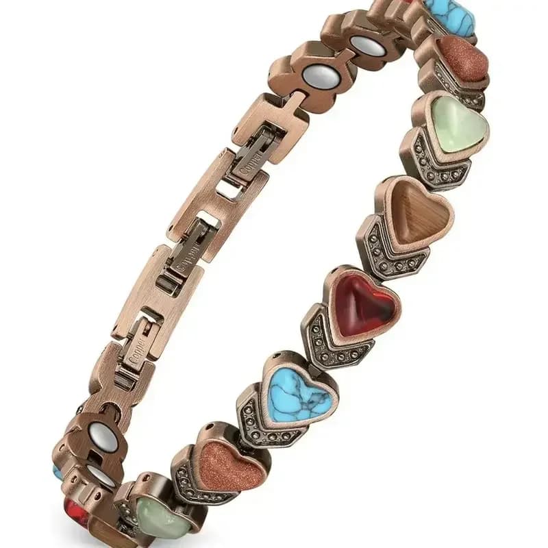Braccialetto Magnetico in Rame Puro, Bracciale Decorativo alla Moda con Gemme Naturali per Donne