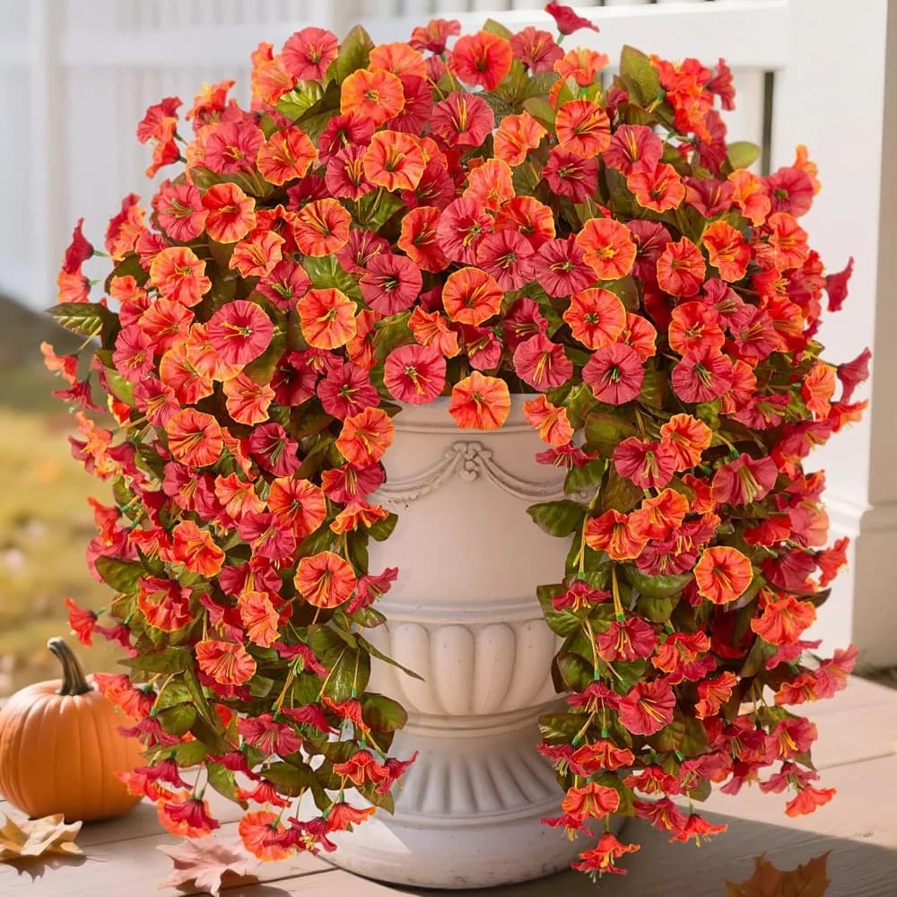 Artificial flowers autumn pendants for outdoor decoration, 2 pieces of fake plants, realistic silk, matt glory, long UV vines