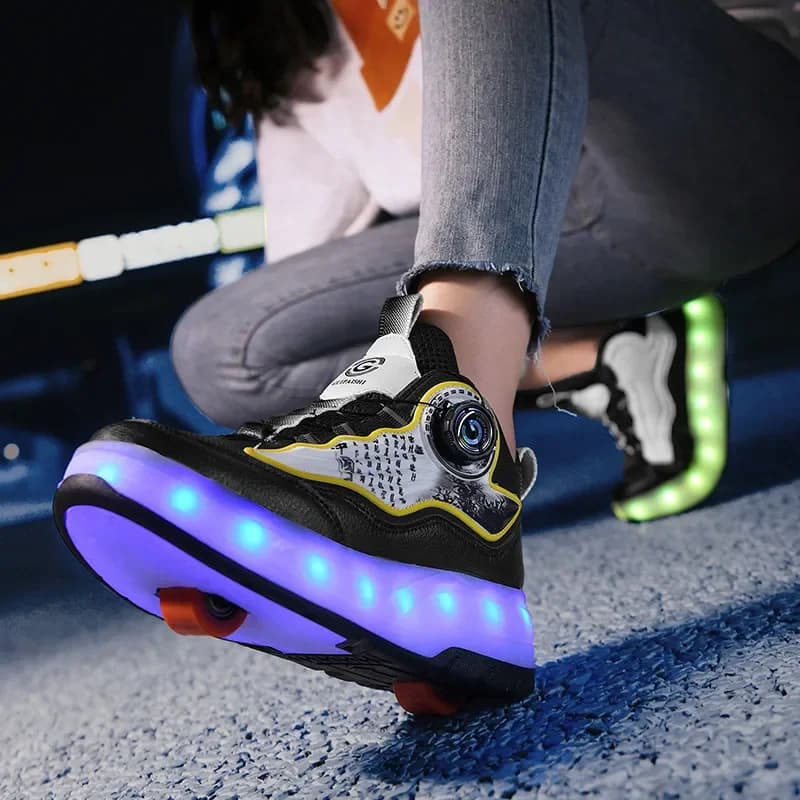 New Parkour with LED Wheel Shoe Fashion Men's Retractable 2-wheeled sneakers with Wheels Unisex Wheelchair Casual Shoes