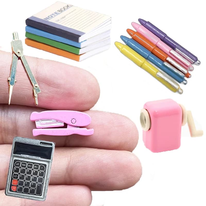Miniatura di Penna a Sfera/Perforatrice/Bussola 1:12, Accessori per Casa delle Bambole, Forniture per Studio, Decorazione Scenografica, Mini Modello di Cancelleria