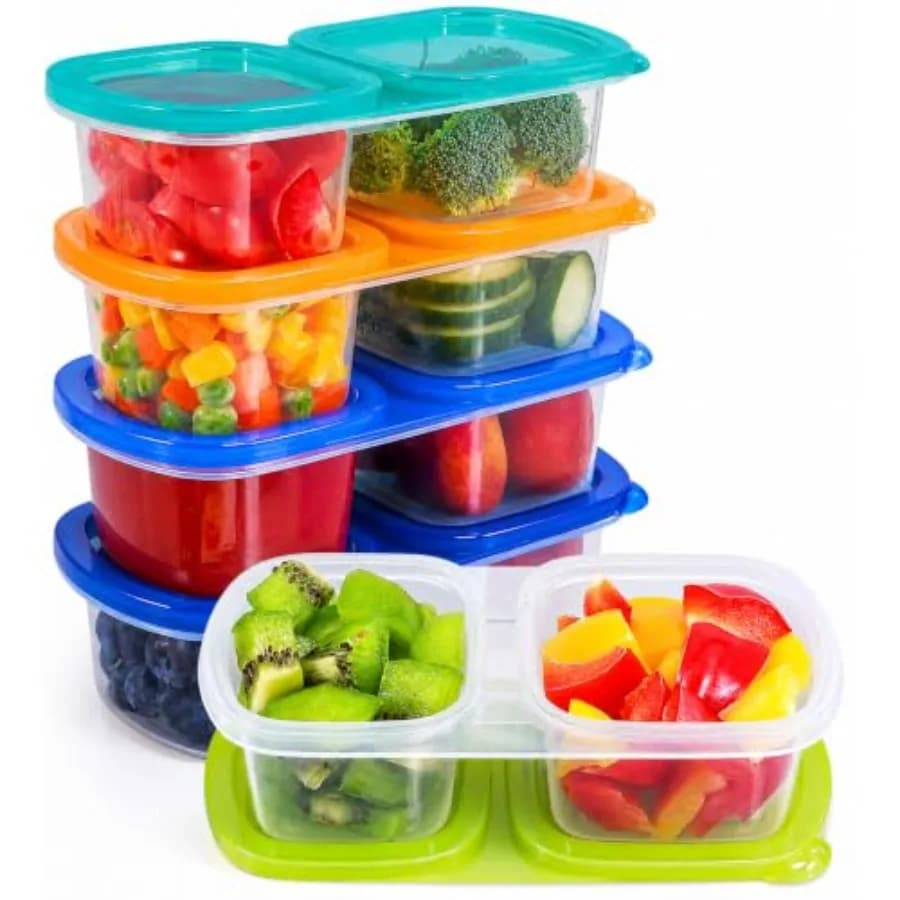 5-Pack Reusable Snack Containers with Lids - 2 Compartments Snack Pack, Small Food Storage Containers, Meal Prep Portion Contro