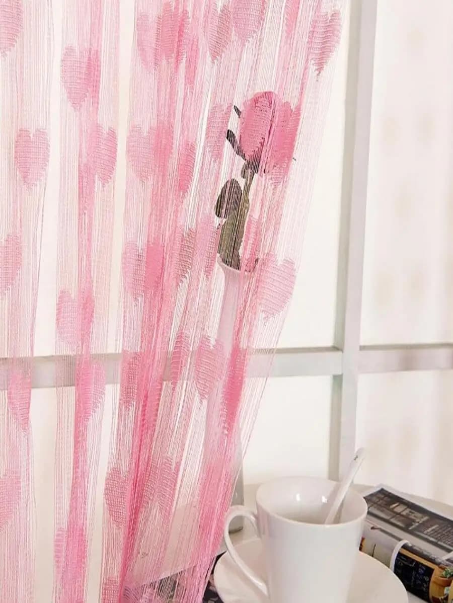 1pc Pink Heart String Single Panel Curtain,Romantic Polyester Heart Shaped Single Panel Blackout Curtain For Bedroom And Living