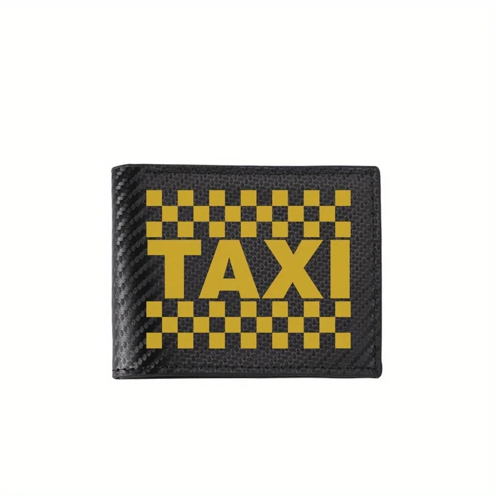 Modello a quadretti gialli taxi, sfondo nero. Portafogli da uomo Semplici regali di design con stampa moderna ed elegante per il padre Bo