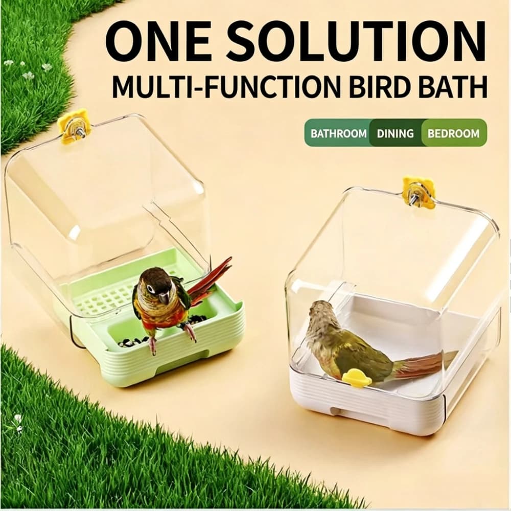 Bird Feeder-Hanging Bird Bath for Cage Multifunctional No Mess Bird Food Container Cage Accessory for Small Bird Parrot Lovebird
