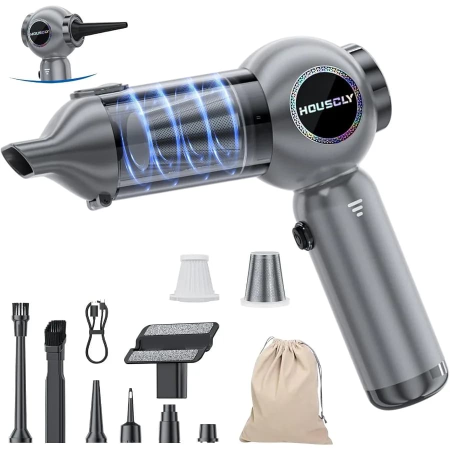 Portable Car Vacuum Cleaner, 25000Pa High Power, Mini Vacuum Cleaner 4-in-1 Rechargeable with Compressed Air