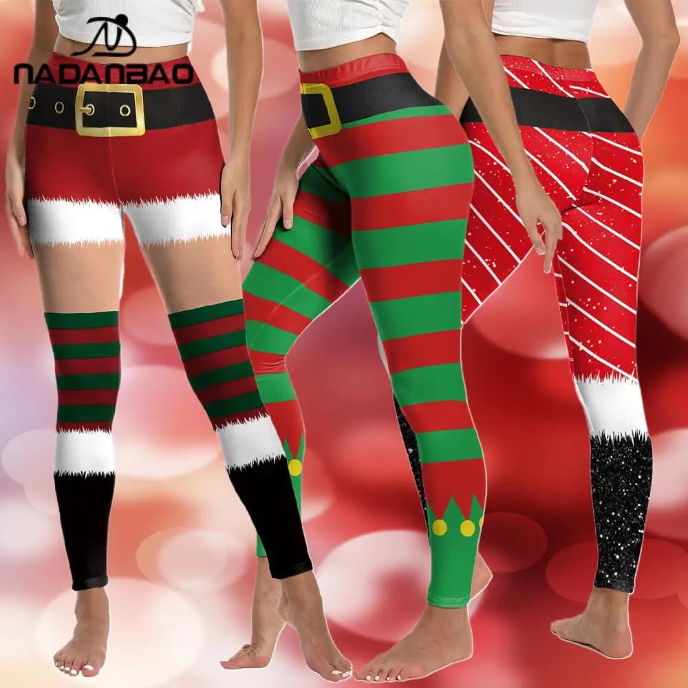 NADANBAO Elfo Leggings natalizi Donna Pantaloncini finti Calze Modello Pantaloni natalizi Collant sexy Pantaloni da allenamento Regali per feste