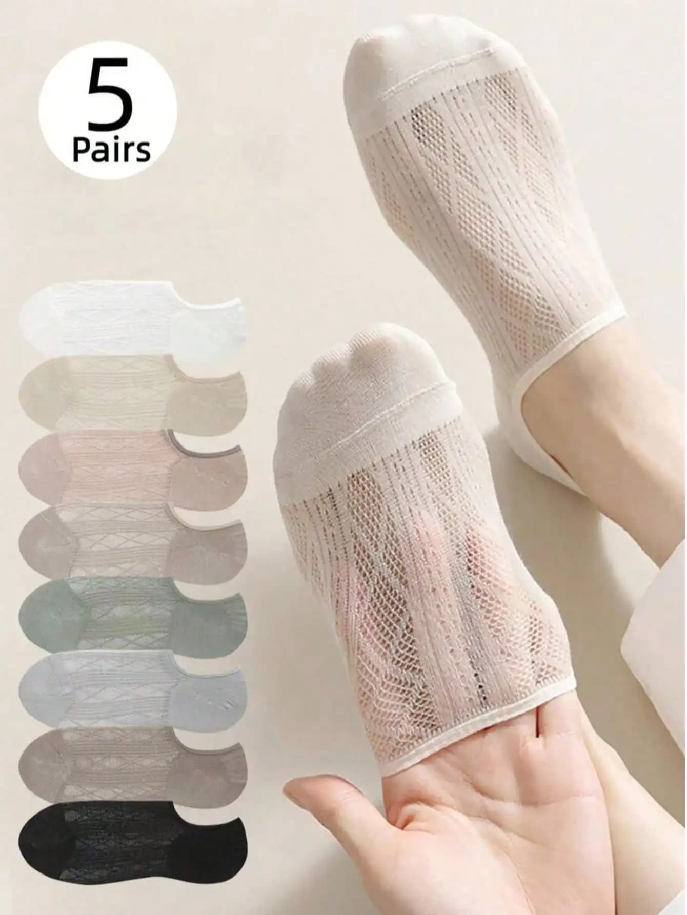 5 Pairs Women's Transparent Invisible Socks, Comfortable & Breathable, Random Colors, Suitable For Spring And Summer