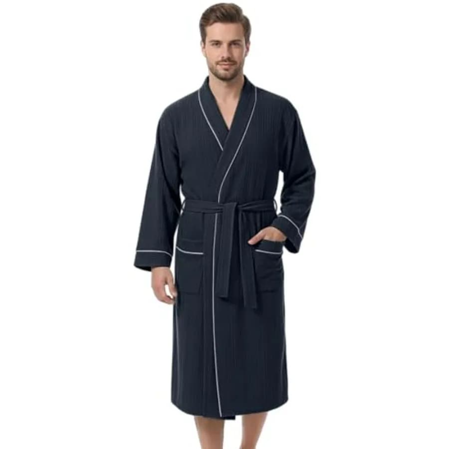 IGOLUMON Vestaglia da uomo, vestaglia lunga fino al polpaccio con tasche, vestaglia leggera da uomo con scollo a V, vestaglia kimono
