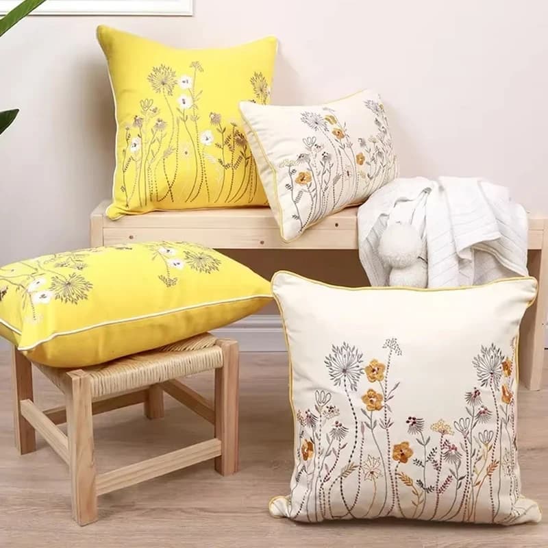 Fodera per cuscino floreale ricamata Cuscini decorativi pastorali europei Divano letto Decorazione per la casa dell'auto Federa Cuscini
