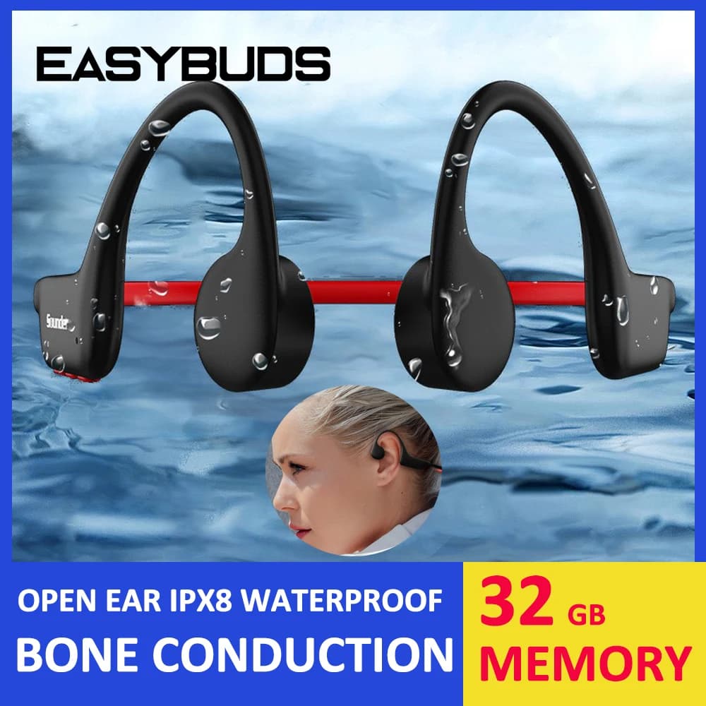 EASYBUDS auricolare Bluetooth a conduzione ossea Wireless IPX8 cuffie auricolari aperte per nuoto subacqueo cuffie impermeabili IP68 da 32GB
