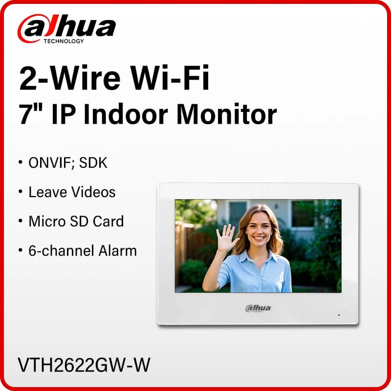 Monitor Interno WiFi Dahua a 2 Fili 7" con Telecamera IP, Schermo Wireless per Sistema Videocitofonico Smart Home, Nuovo VTH2622GW-W