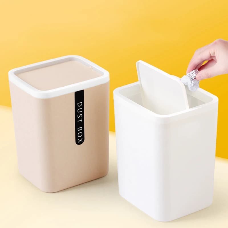 Mini cestino piccolo cestino per rifiuti leggero salva spazio articoli vari barile secchio di stoccaggio con coperchio a scuotimento a 360 gradi
