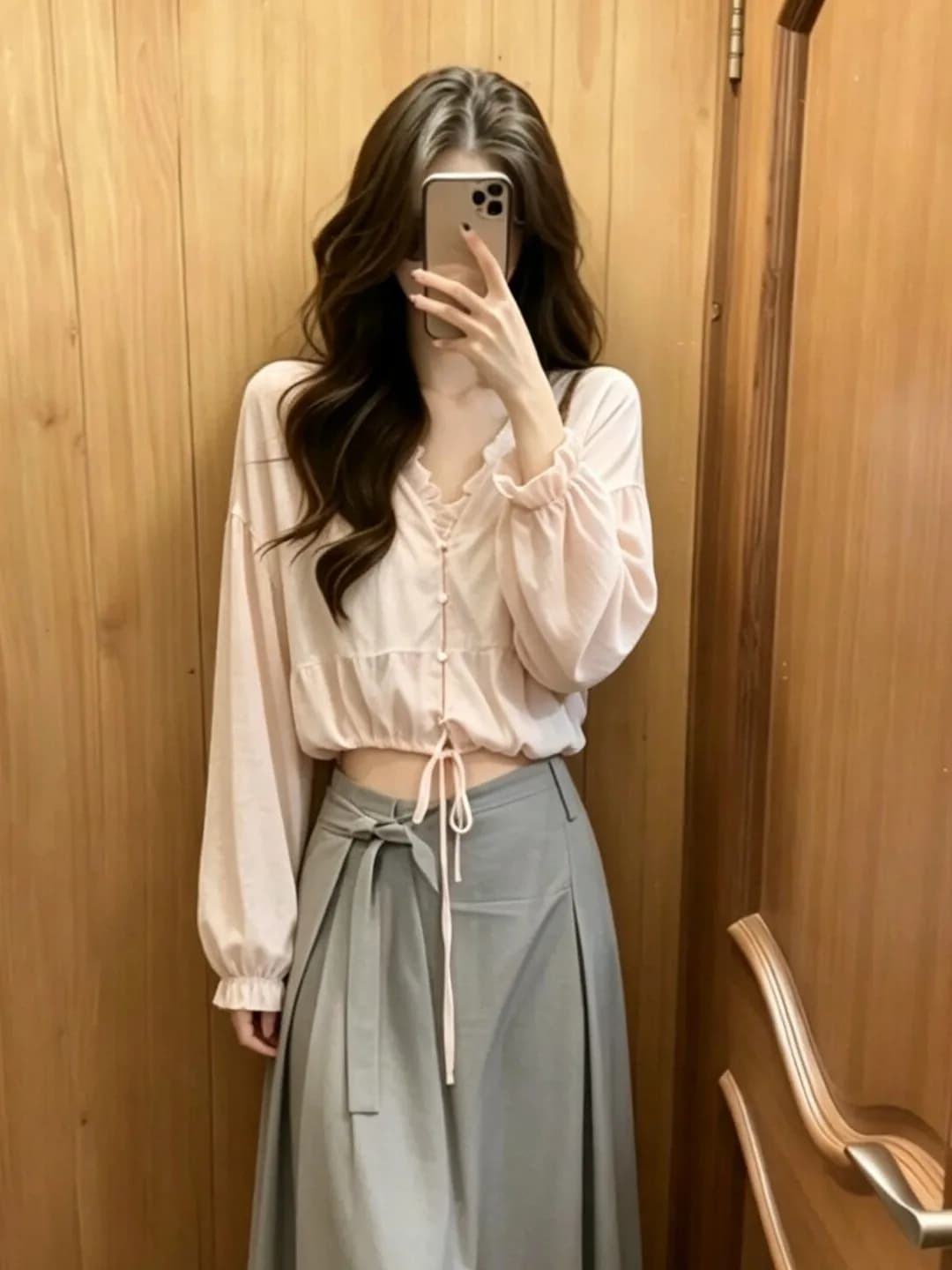 Summer New Design V-Neck Long Sleeve Chiffon Shirt Women's Pure Desire Spicy Girl Style Belted Waist Cinching Thin Short Top