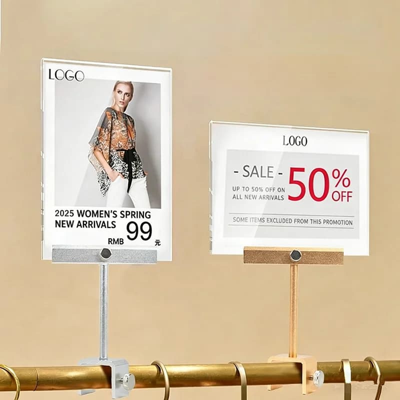2 Pezzi Porta Cartelli in Acrilico A4 210x297mm, Espositore con Clip POP, Cornice per Etichette Prezzi e Poster Promozionali