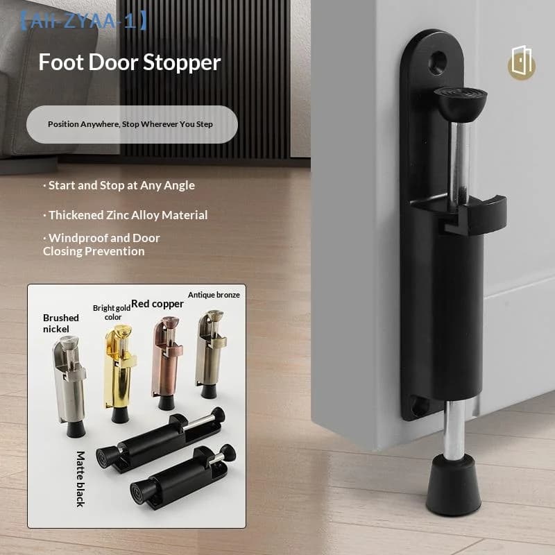 【ZYAA-1】Zinc Alloy Foot Operated Door Holder Adjustable Telescopic Spring Door Stopper With Rubber Stable Base Foot Stopper