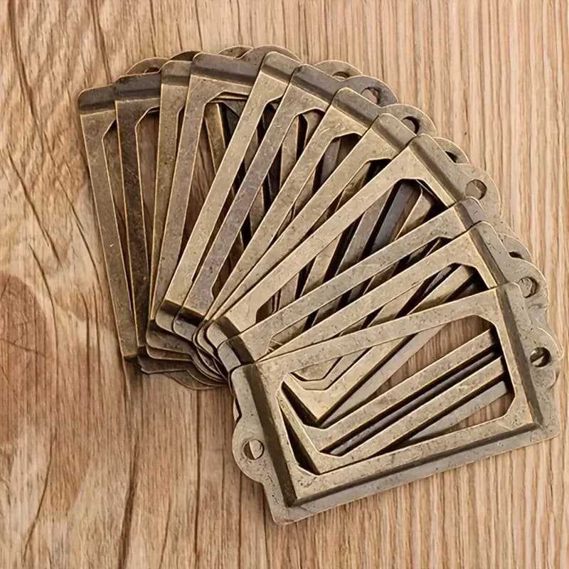 Porta etichette vintage in ottone antico da 10 pezzi per cornici di armadietti con cassetti con viti, etichette per forniture di archiviazione per ufficio in ferro dal design classico