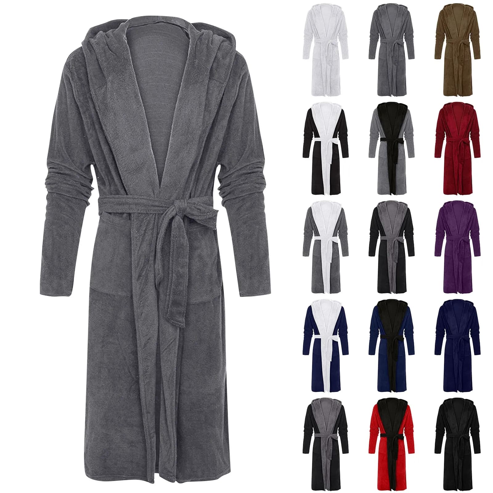 Basic Flannel Bathrobe Solid Color Men's Autumn Winter Shawl in Long Sleeved Coral Shawl Soft and Comfortable Hooded Bathrobes
